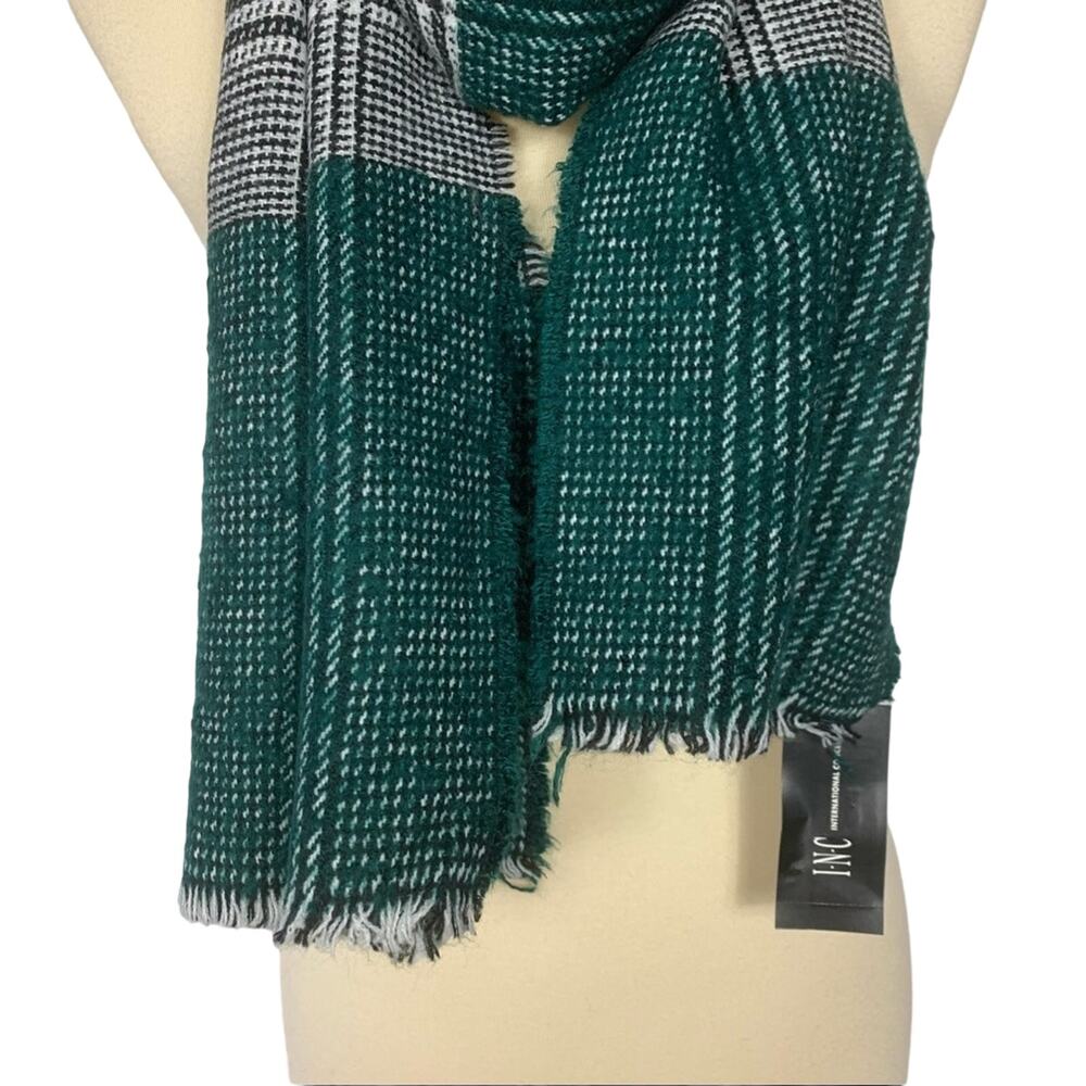 INC International Concepts Green/Black Plaid Colorblock Scarf - Picture 4 of 6
